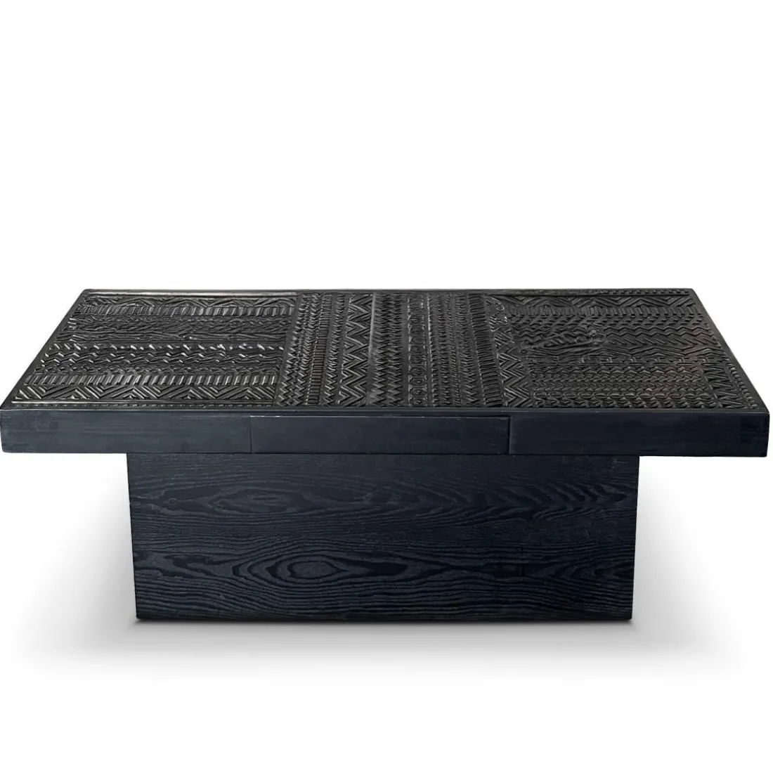 Table rectangulaire style ethnique Kinshasa 2 tiroirs Bois Noir