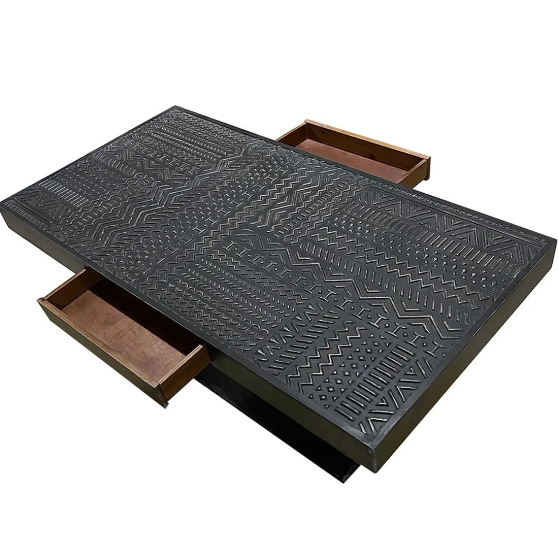 Table rectangulaire style ethnique Kinshasa 2 tiroirs Bois Noir