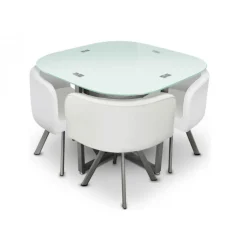 Table Repas avec 4 Chaises Blanche ELVIS