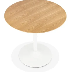 Table ronde design 'HUSH' en bois finition naturelle et métal blanc
