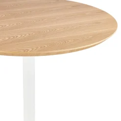 Table ronde design 'HUSH' en bois finition naturelle et métal blanc