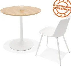 Table ronde design 'HUSH' en bois finition naturelle et métal blanc