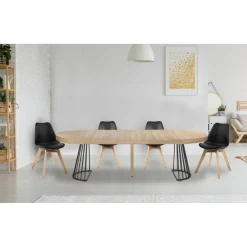 Table ronde extensible GRIVERY Chêne Clair pieds Noir