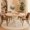 Table ronde extensible Myriade Effet travertin Beige et Blanc
