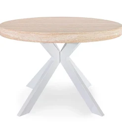 Table ronde extensible Myriade Effet travertin Beige et Blanc