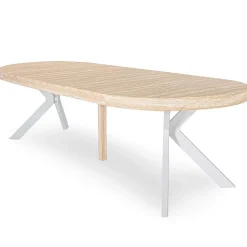 Table ronde extensible Myriade Effet travertin Beige et Blanc