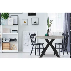 Table Ronde Extensible NERO Noir Et Effet Béton