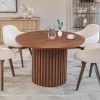 Table ronde extensible pied central style colonne Burkina Bois Noisette