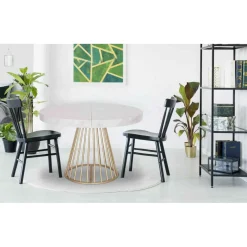 Table Ronde Extensible SORA Effet Marbre Pieds Or