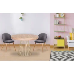 Table ronde extensible Soare Chêne Clair pieds Or