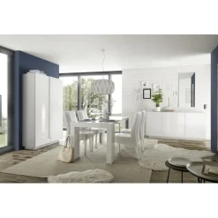 Table salle à manger extensible AMALFI laqué blanc brillant