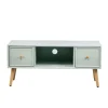 Table TV Scandinave en Bois - 2 Tiroirs Rangement AKITA - Verte