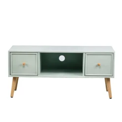 Table TV Scandinave en Bois - 2 Tiroirs Rangement AKITA - Verte