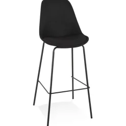 Tabouret de bar 'ALOE' en tissu noir avec pied en métal