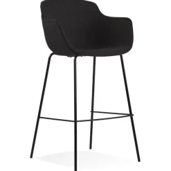 Tabouret de bar avec accoudoirs 'FORTI' en tissu noir