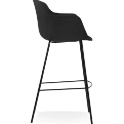 Tabouret de bar avec accoudoirs 'FORTI' en tissu noir