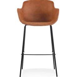 Tabouret de bar avec accoudoirs 'CALVIN' en microfibre brune