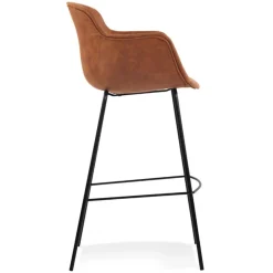 Tabouret de bar avec accoudoirs 'CALVIN' en microfibre brune