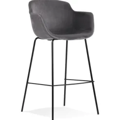 Tabouret de bar avec accoudoirs 'LARISSA' en velours gris