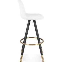 Tabouret de bar 'CLARISSE' en tissu bouloché blanc et 4 pieds en bois noir
