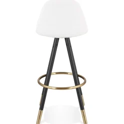 Tabouret de bar 'CLARISSE' en tissu bouloché blanc et 4 pieds en bois noir
