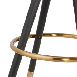 Tabouret de bar 'CLARISSE' en tissu bouloché blanc et 4 pieds en bois noir