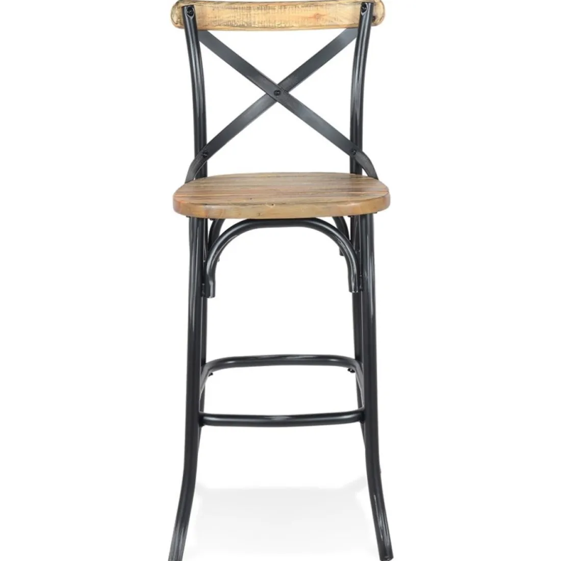 Tabouret de bar 'COTTAGE' en bois finition Noyer effet vieilli noir