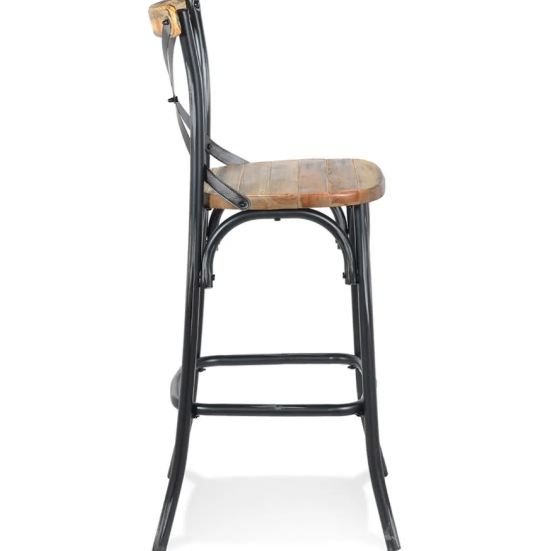 Tabouret de bar 'COTTAGE' en bois finition Noyer effet vieilli noir