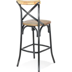 Tabouret de bar 'COTTAGE' en bois finition Noyer effet vieilli noir