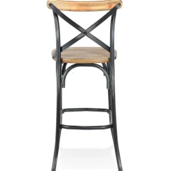 Tabouret de bar 'COTTAGE' en bois finition Noyer effet vieilli noir