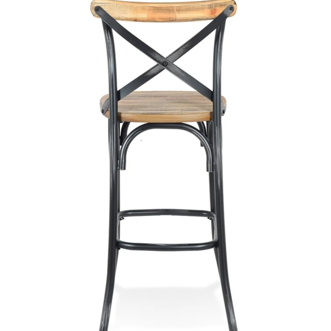 Tabouret de bar 'COTTAGE' en bois finition Noyer effet vieilli noir