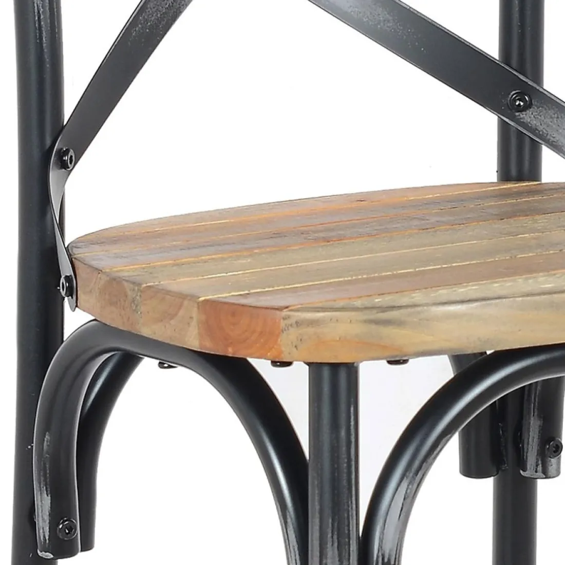 Tabouret de bar 'COTTAGE' en bois finition Noyer effet vieilli noir
