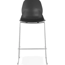 Tabouret de bar design empilable 'BERLIN' noir avec pied en métal chromé