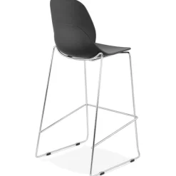 Tabouret de bar design empilable 'BERLIN' noir avec pied en métal chromé