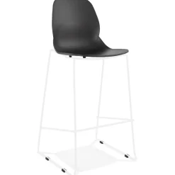 Tabouret de bar design empilable 'BERLIN' noir avec pied en métal blanc