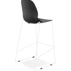Tabouret de bar design empilable 'BERLIN' noir avec pied en métal blanc