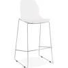 Tabouret de bar design empilable 'BERLIN' blanc avec pied en métal chromé
