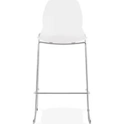 Tabouret de bar design empilable 'BERLIN' blanc avec pied en métal chromé