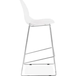 Tabouret de bar design empilable 'BERLIN' blanc avec pied en métal chromé