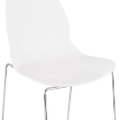 Tabouret de bar design empilable 'BERLIN' blanc avec pied en métal chromé
