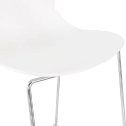 Tabouret de bar design empilable 'BERLIN' blanc avec pied en métal chromé