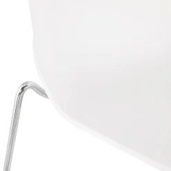 Tabouret de bar design empilable 'BERLIN' blanc avec pied en métal chromé