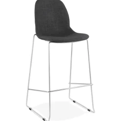 Tabouret de bar empilable 'FAKIR' en tissu gris foncé et pied en métal chromé