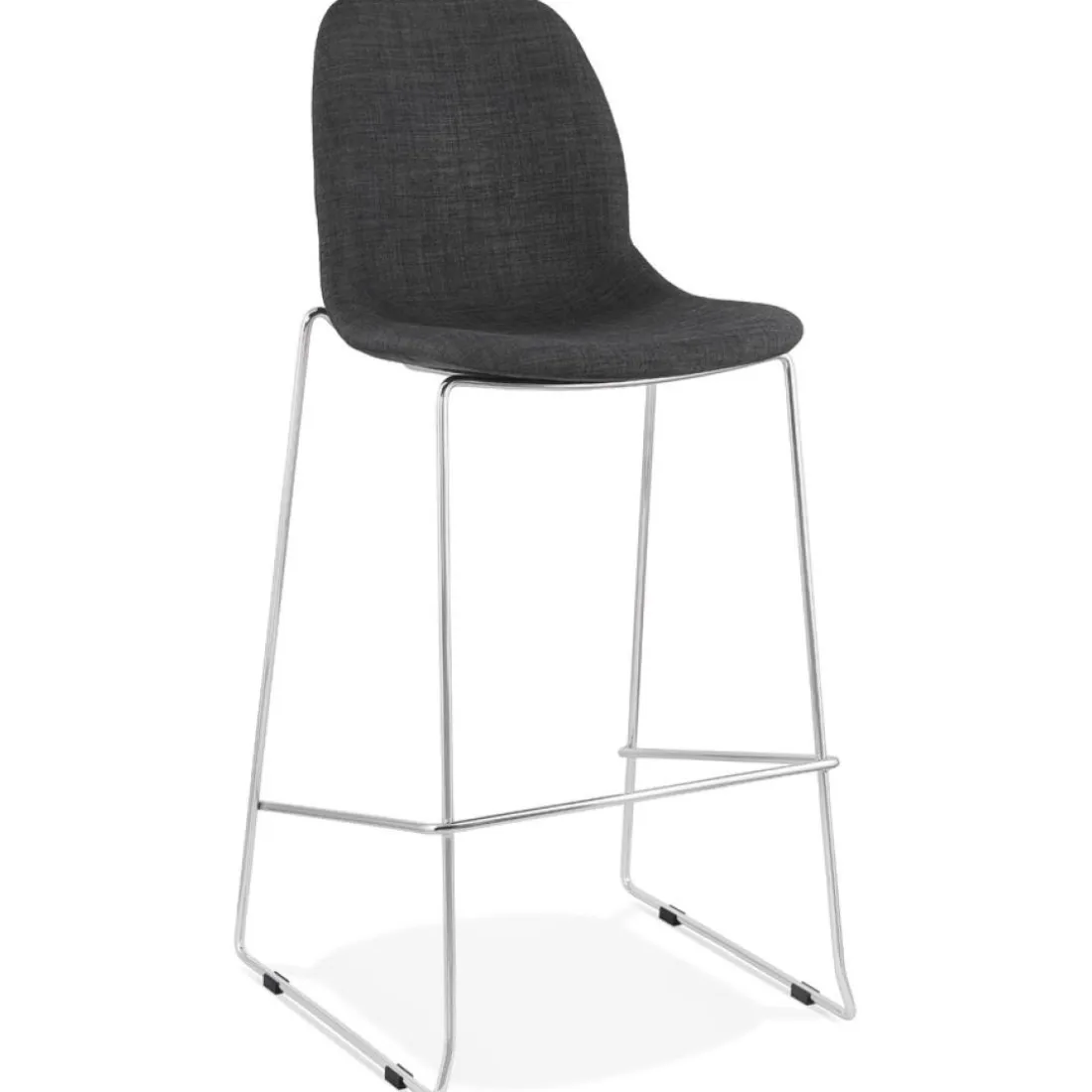 Tabouret de bar empilable 'FAKIR' en tissu gris foncé et pied en métal chromé