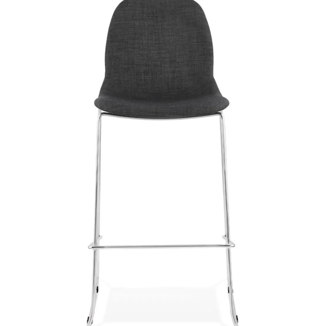 Tabouret de bar empilable 'FAKIR' en tissu gris foncé et pied en métal chromé