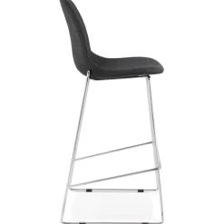 Tabouret de bar empilable 'FAKIR' en tissu gris foncé et pied en métal chromé