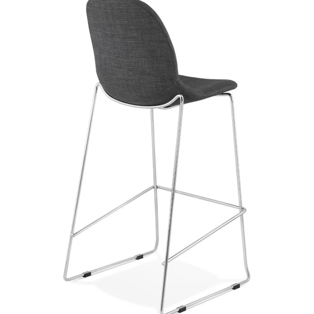 Tabouret de bar empilable 'FAKIR' en tissu gris foncé et pied en métal chromé