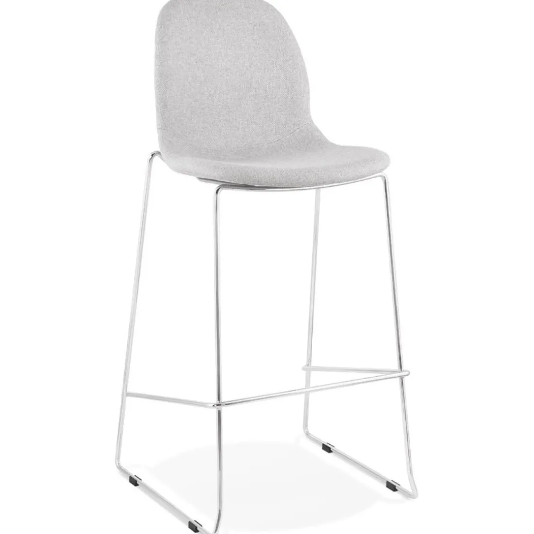 Tabouret de bar empilable 'FAKIR' en tissu gris clair et pied en métal chromé