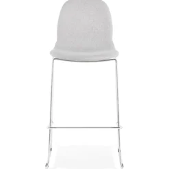 Tabouret de bar empilable 'FAKIR' en tissu gris clair et pied en métal chromé