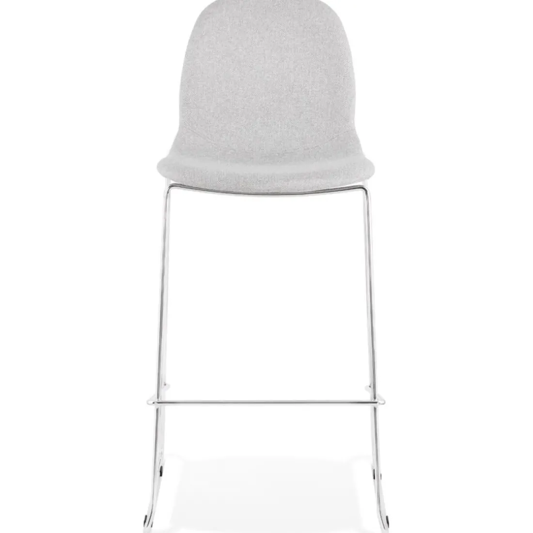 Tabouret de bar empilable 'FAKIR' en tissu gris clair et pied en métal chromé